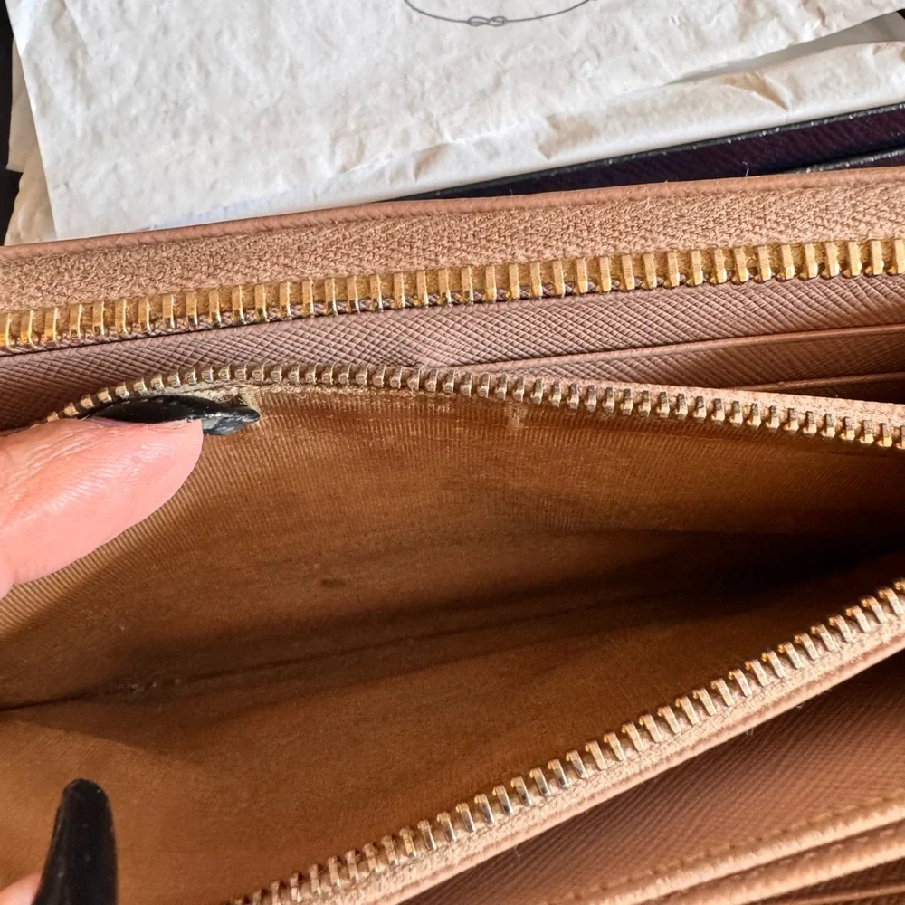 Prada Saffiano Leather Beige/Tan Large Zip Around Wallet w/Original Box - Picture 9 of 10